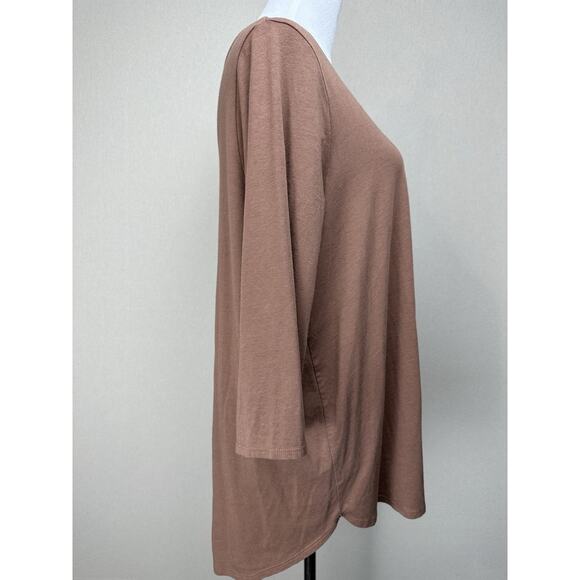 Tahari Top 1X Brown Pima Cotton Scoop Neck Minimalist Stretch Tunic Quiet Luxury - Picture 2 of 10